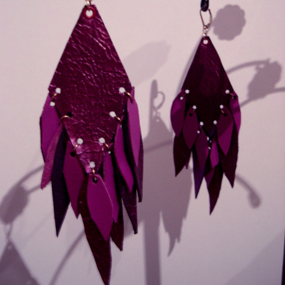 NWT Leather Feather Earrings Handmade Designer